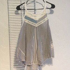 Striped Sleeveless Top with Lace Detail